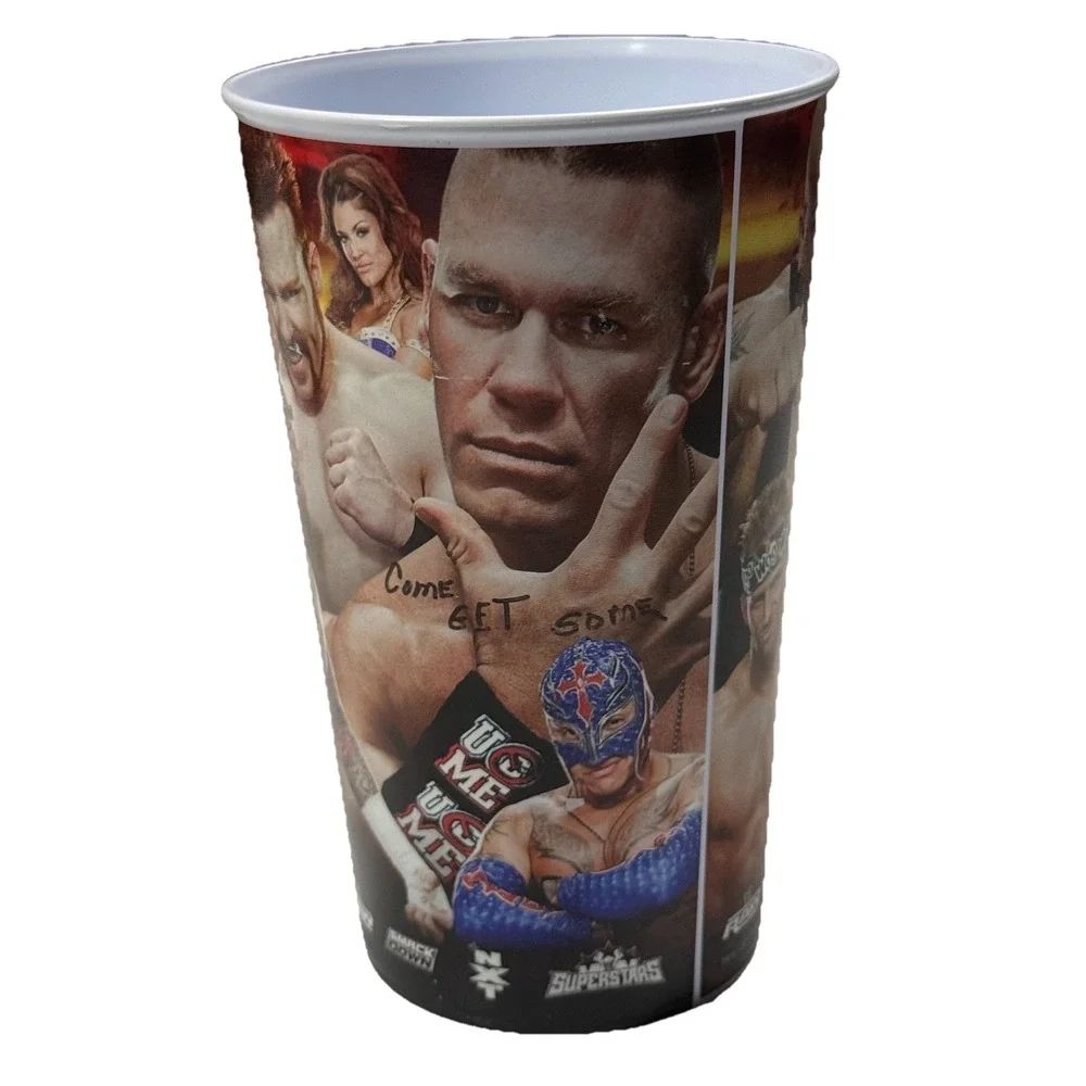 2 Vintage WWE Blue & White Collectible Plastic Souvenir Cups Wrestling Superstar